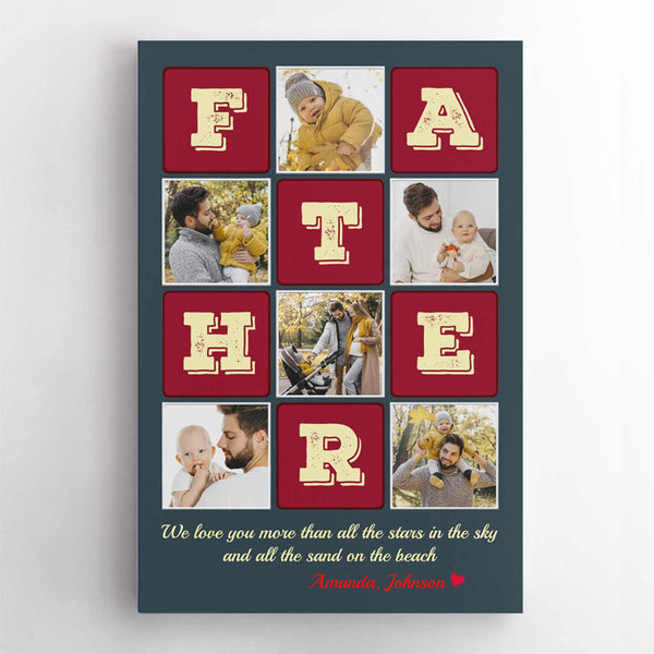 Father, Custom Photo Collage, Customizable Name - Personalized Canvas - Gift For Dad, Father's Day, Birthday Gift
