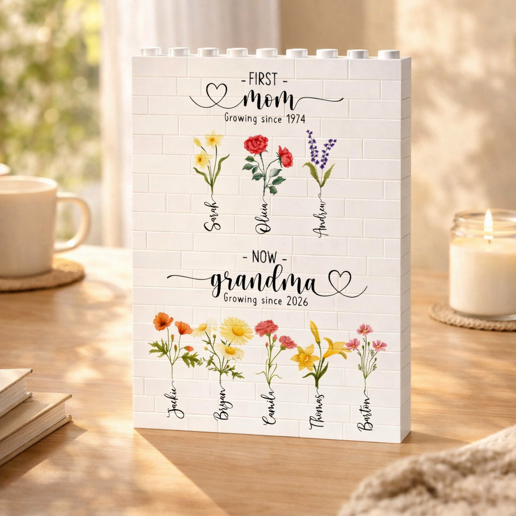 First Mom Now Grandma Building Block, Custom Birth Month Flower Building Block, Mother's Day Gifts, Grandma Gift With Kids Names, Mom's Gift