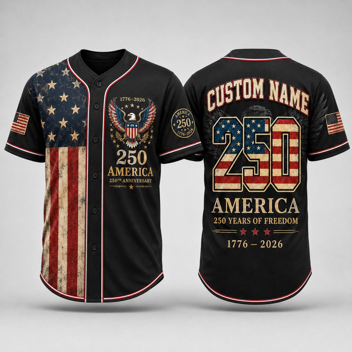 Personalized America 250 Baseball Jersey, 1776 2026 Custom Name USA 250th Anniversary Shirt, Patriotic Baseball Jersey, 4th of July Gift