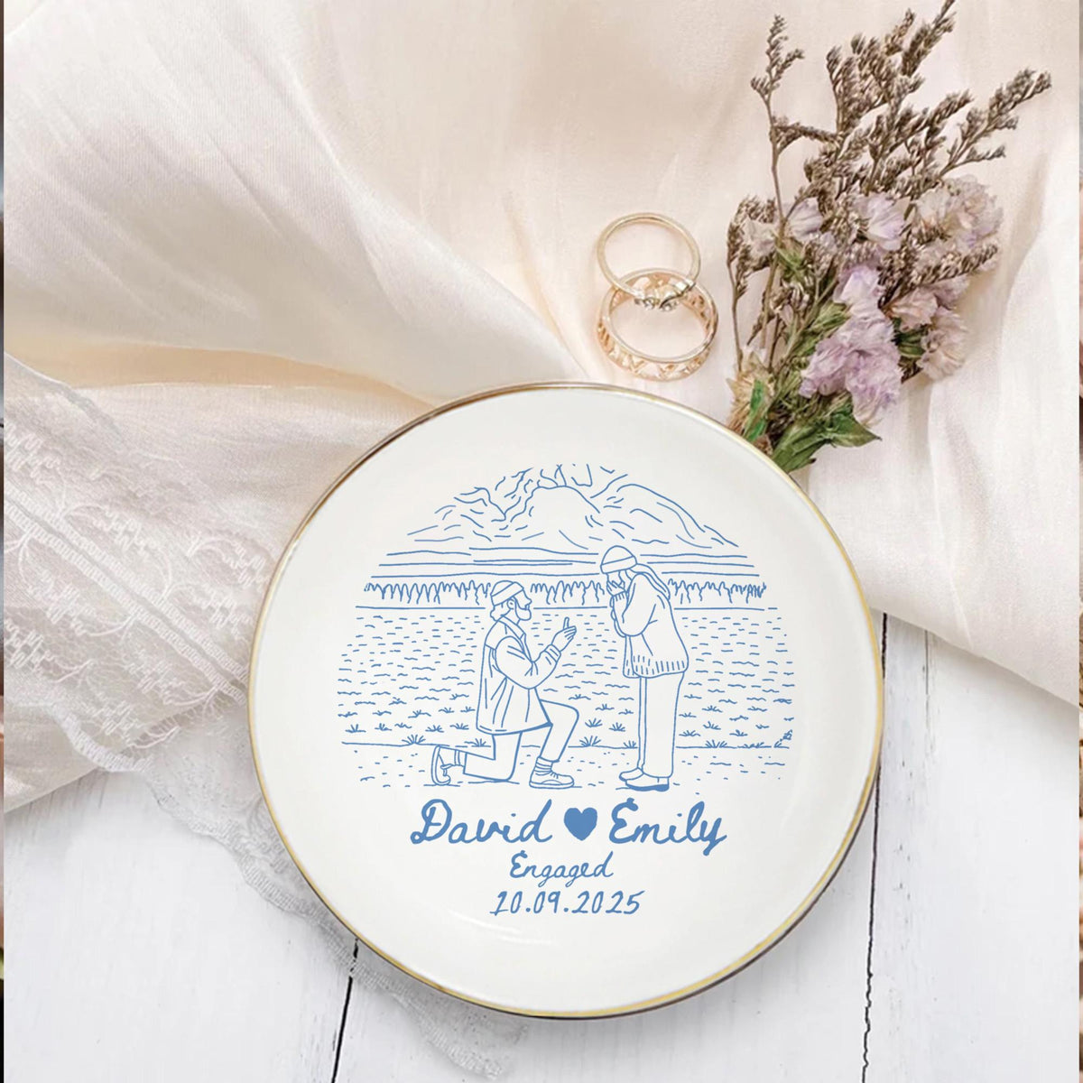 Personalized Couple Portrait Ring Dish, Engagement Gift, Wedding Gift For Bride, Handmade Custom Photo Ring Dish, Custom Photo Jewelry Tray