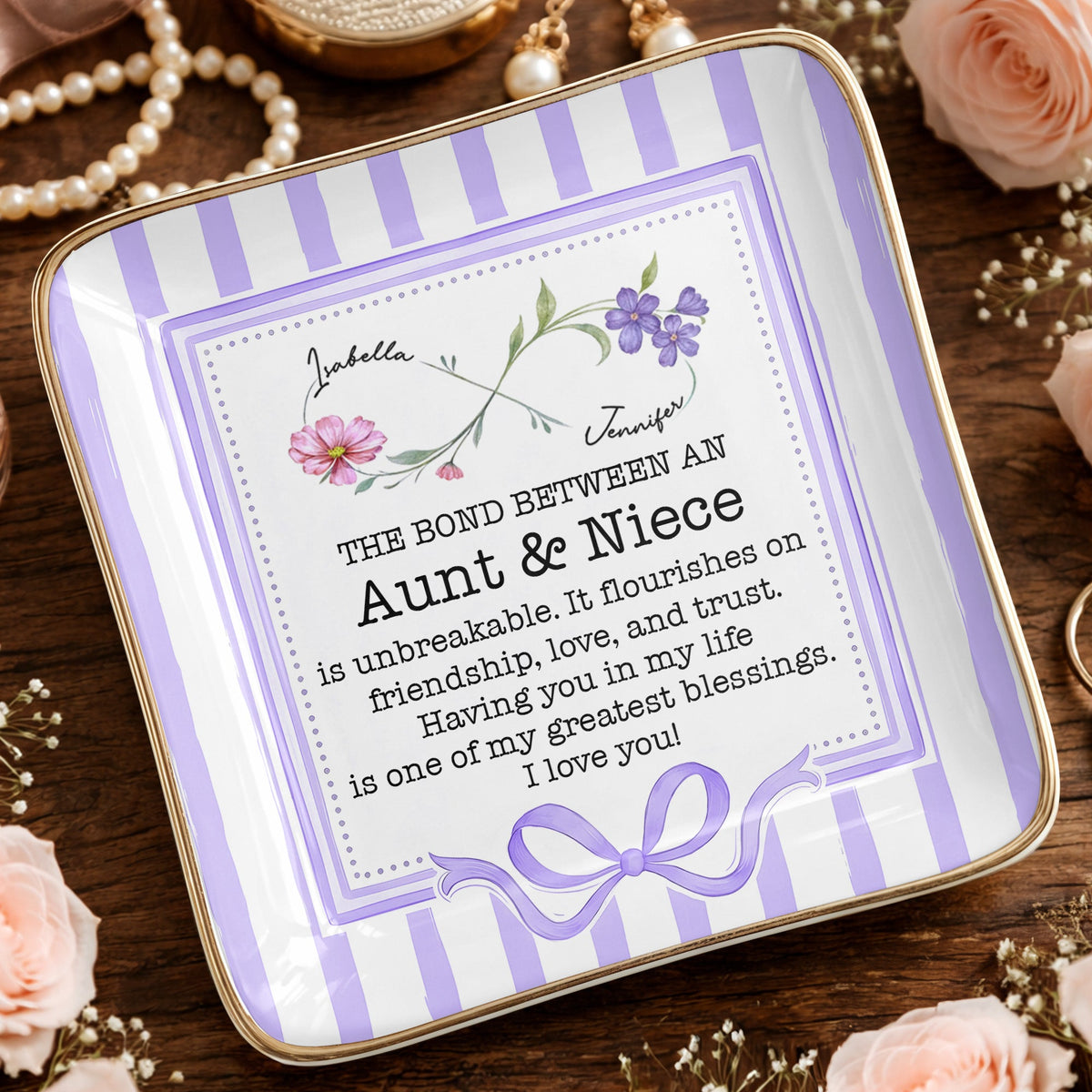 The Bond Between An Aunt & Niece, Flowers & Ribbon Decor, Personalized Gift For Family