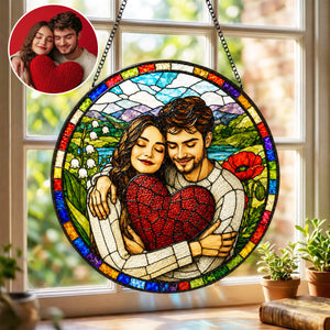 Custom Photo Suncatcher, Personalized Stained Glass Window Hanging, Couple Portrait Gift, Photo to Glass Art, Unique Picture Keepsake