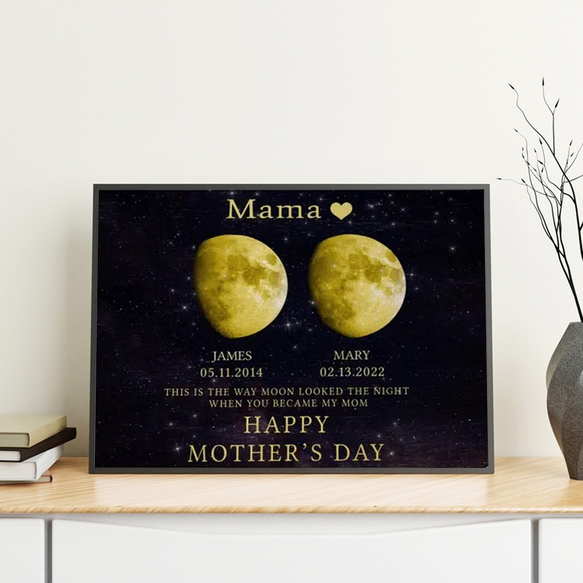 Personalized Moon Phase Canvas for Mom Custom Night Sky with Kids Names & Dates, Unique Gift for Mother's Day, Mom Wall Art Keepsake