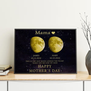 Personalized Moon Phase Canvas for Mom Custom Night Sky with Kids Names & Dates, Unique Gift for Mother's Day, Mom Wall Art Keepsake
