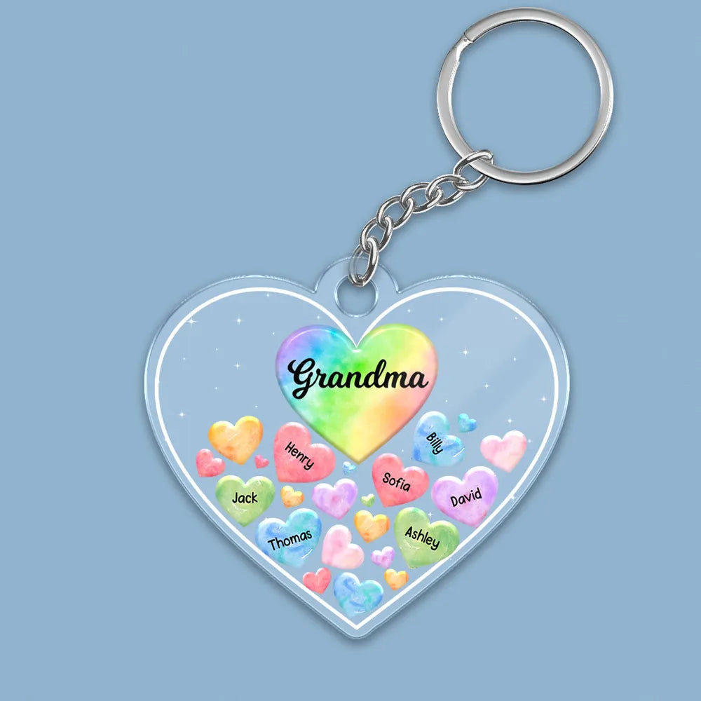 Grandma Mom Hearts In Heart - Personalized Acrylic Keychain - Gift For Mom, Grandma, Mother's Day Gift