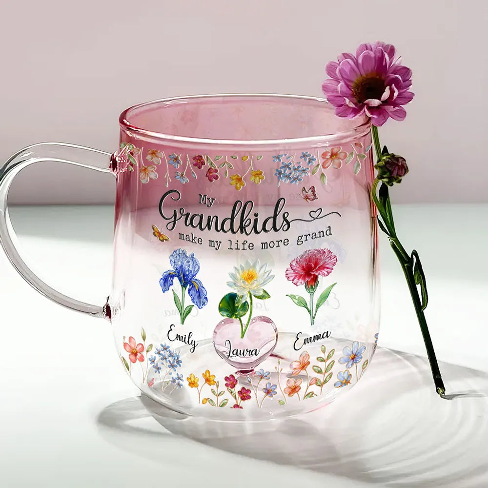 My Kids Make My Life More Grand - Personalized Gradient Glass Mug - Gift For Grandma, Mom, Mother's Day Gift