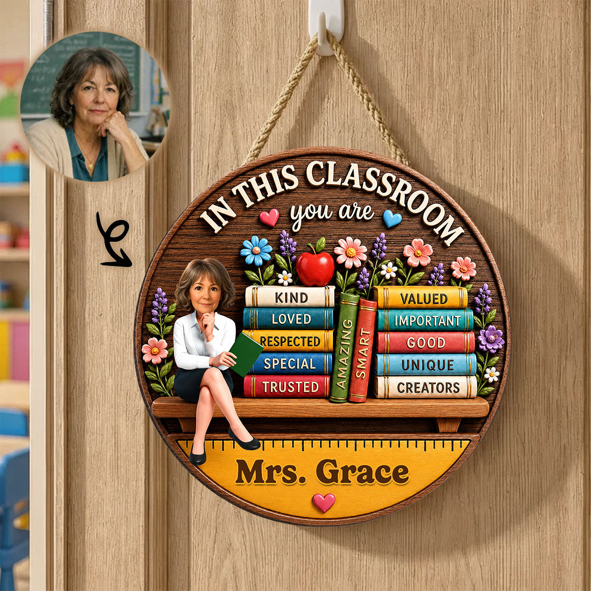Custom Teacher in This Classroom - Personalized Wooden Door Sign - Teacher Wall Decor Sign, Back to School Gift for Teachers