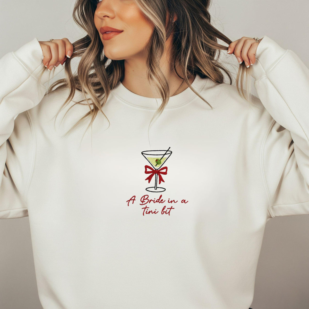 Bride in a Tini Bit Embroidered Sweatshirt, Dirty Martini Bachelorette Crewneck, Bachelorette Top Inspired Bridal Party Sweater