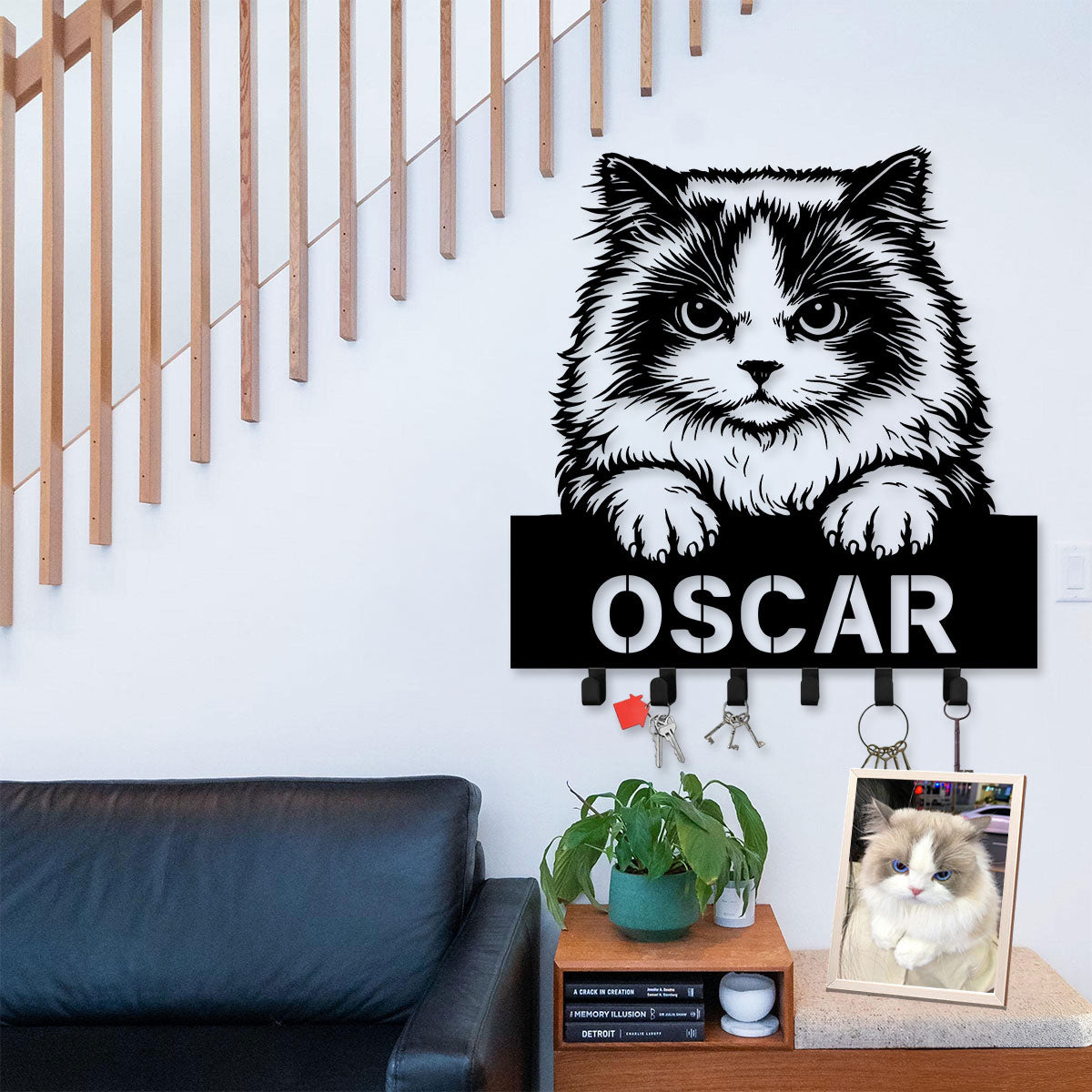 Custom Name Pet Portrait - Metal Key Holder/Hanger