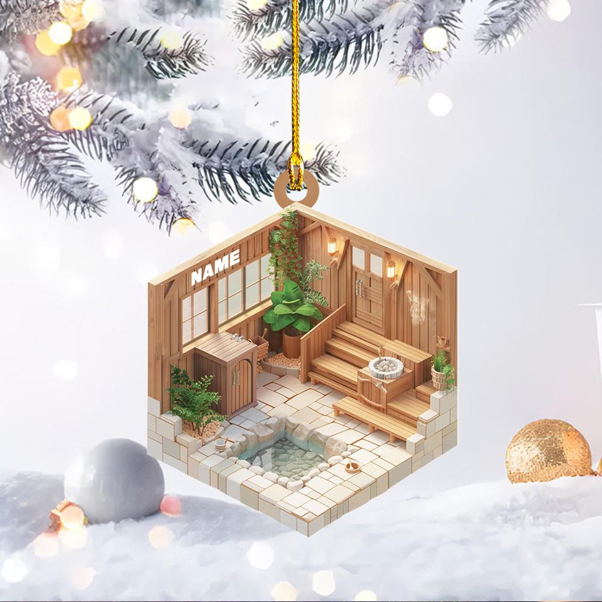 Custom Sauna 2D Flat Christmas Ornament, Sauna Xmas Tree Decor, Loved Sauna Ornament, Spa Christmas Ornament Gift