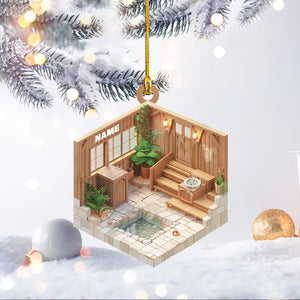 Custom Sauna 2D Flat Christmas Ornament, Sauna Xmas Tree Decor, Loved Sauna Ornament, Spa Christmas Ornament Gift