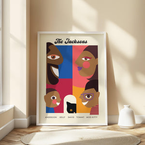 Personalized Family Portrait Canvas, Custom Family Illustration with Names, Modern Minimalist Wall Art, Unique Family Gift, Housewarming Decor