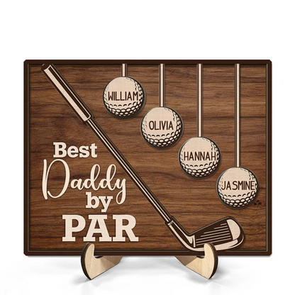 Best Dad Grandpa By Par - Personalized 2-Layered Wooden Plaque - Gift For Father, Grandfather, Golf Lovers