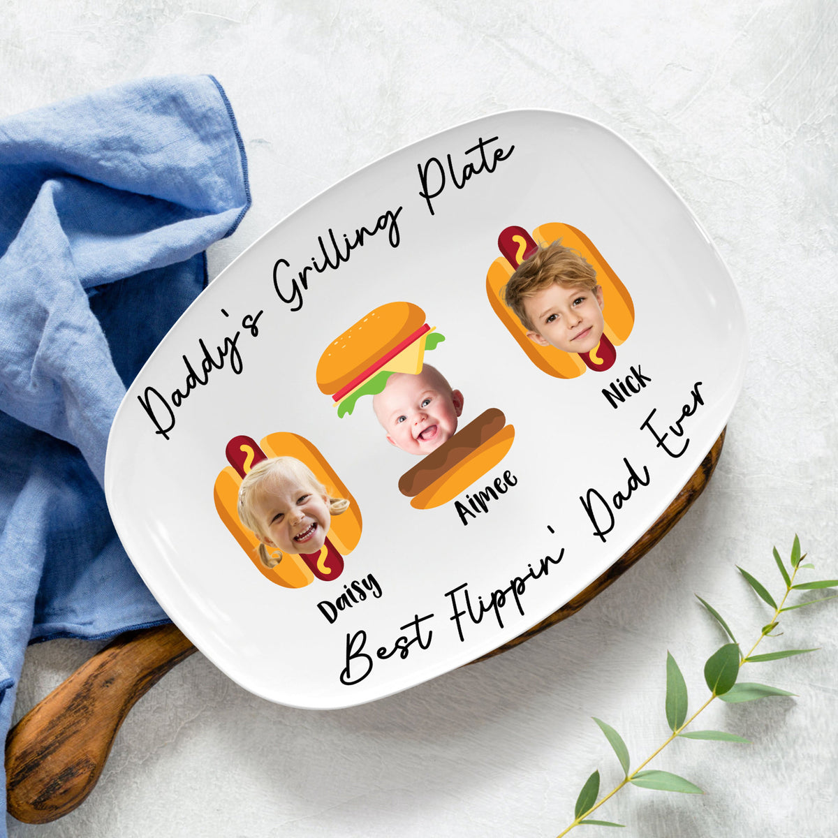 Custom Kids Photo Daddy Grill Platter, Father's Day Gifts, Daddy Platter Gifts, Gift For Dad From Kids, Grilling Plate Papa With Kids Names