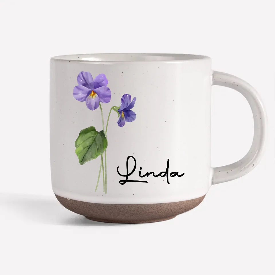 Birth Month flower & Name - Personalized Pottery Mug - Gift For Best Friends, BFF, Sisters