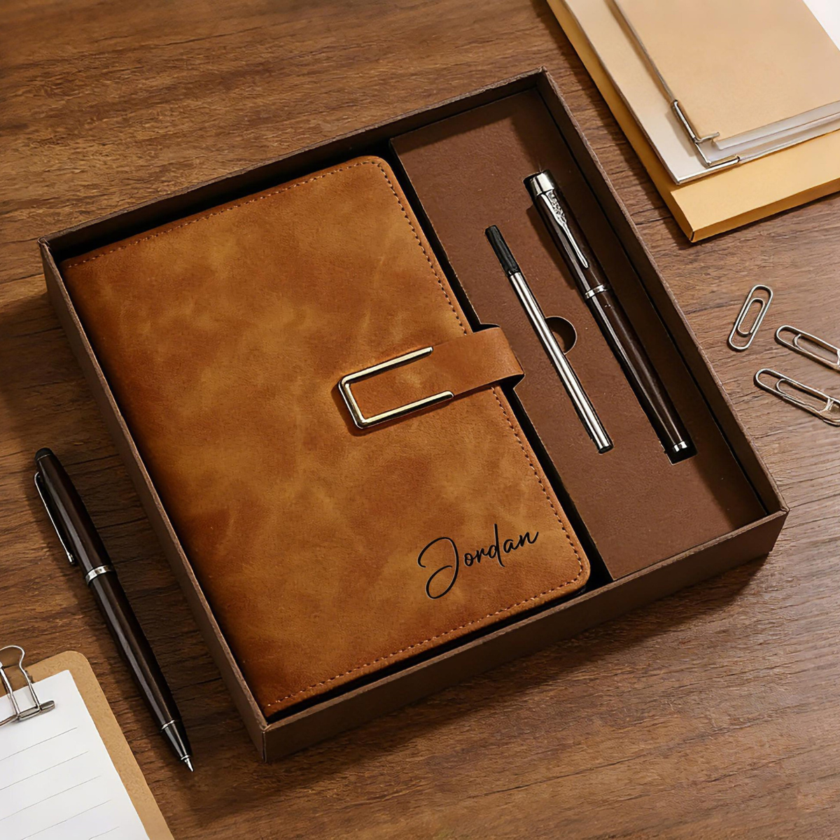 Custom Leather Journal Set with Pen, Personalized Notebook, Graduation Gift
