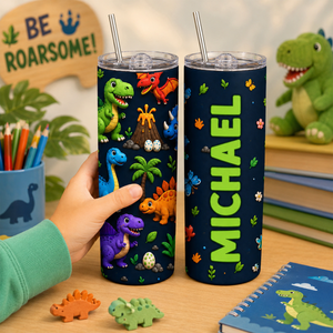 Trendy Animal for Boys Girls - Personalized Skinny Tumbler - Back to School Gift for Kids