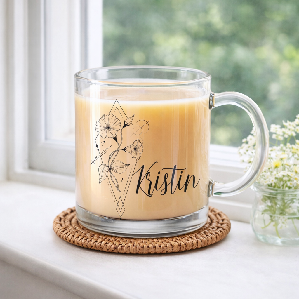 Birth Flower Mug Customizable Mug Birth Month Flower Personalized Glass Mug Clear Coffee Mug Floral Glass Mug Birthday Gift New Mom Gift