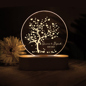 Tree of Hearts Personalized Couples LED Night Light, Anniversary Gift, Valentine's Day Gift For Couple