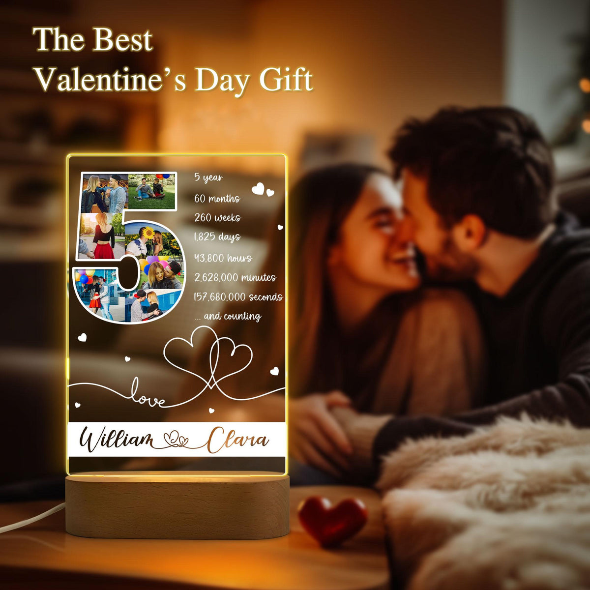 Custom Night light with Couples Name & Photo, 5th Anniversary Romantic Gift for Wife, Gift for Husband, Valentines Gift, Gifts for Couple, Picture Led Light