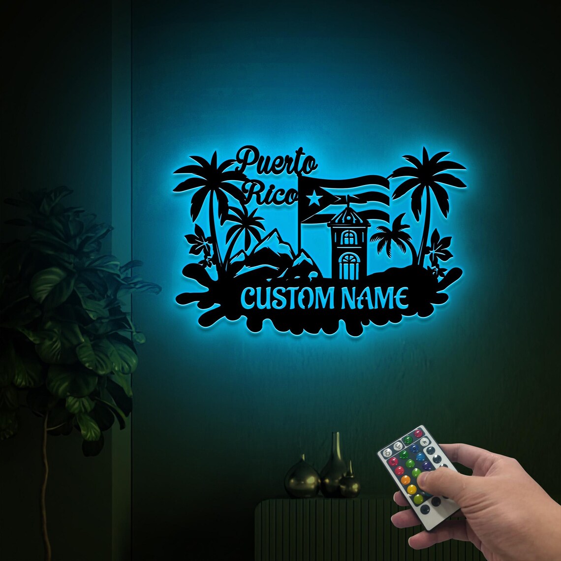 Puerto Rico Custom Metal Wall Art with Led Lights, Puerto Rico Flag and Scenery Wall Hanging, PR Flag Home Decor, Puerto Rico Lover Gift