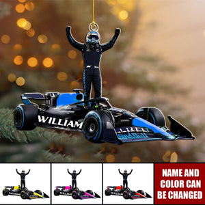 Personalized Race Car With Racer - Personalized Acrylic Shaped Ornament - Gift For Race Car Lovers
