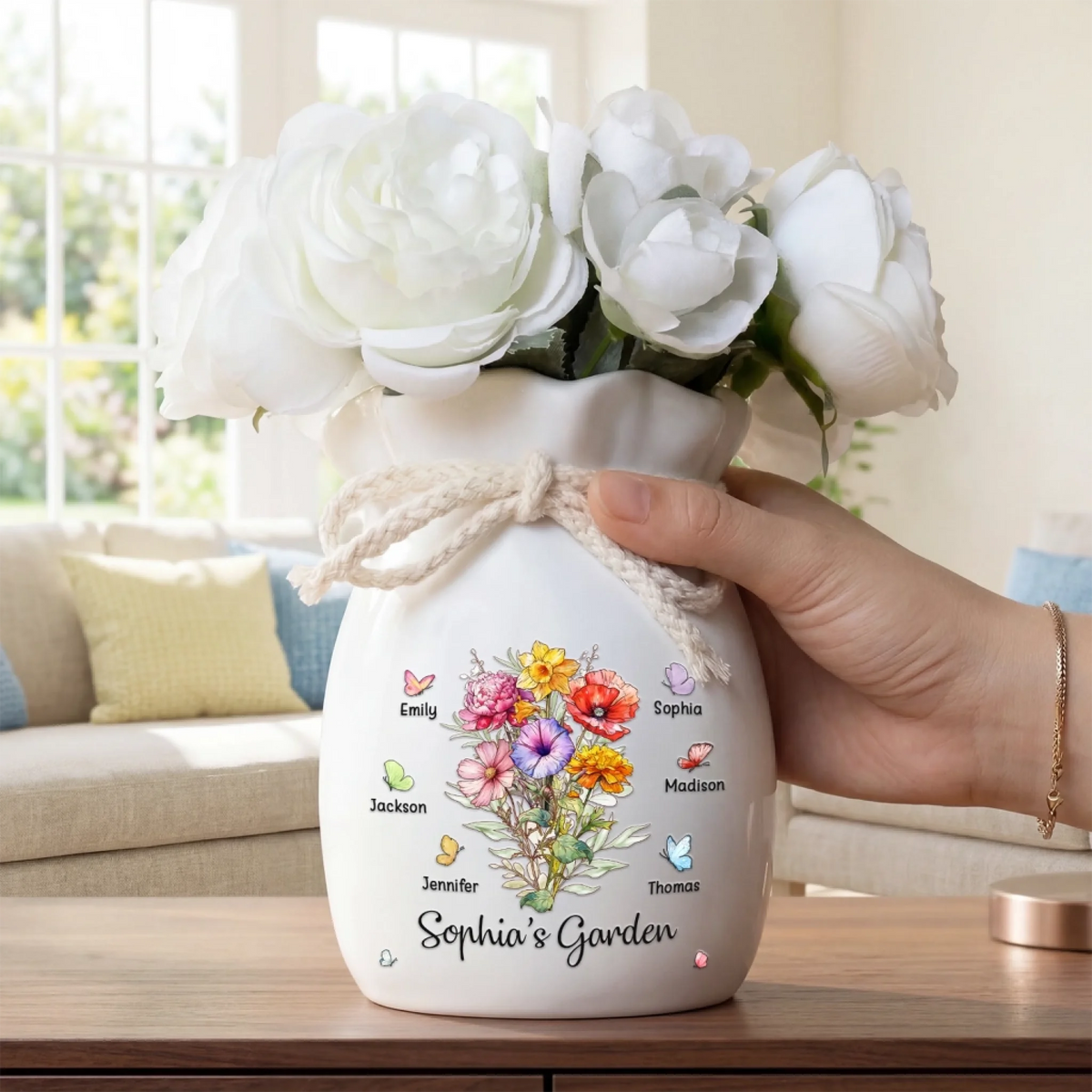 Garden Of Love - Personalized Flower Vase With Ribbon - Gift For Mom, Grandma, Mother's Day Gift
