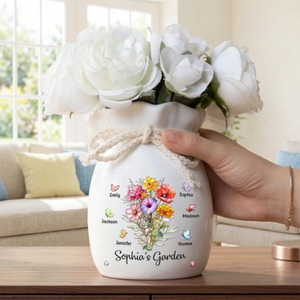 Garden Of Love - Personalized Flower Vase With Ribbon - Gift For Mom, Grandma, Mother's Day Gift