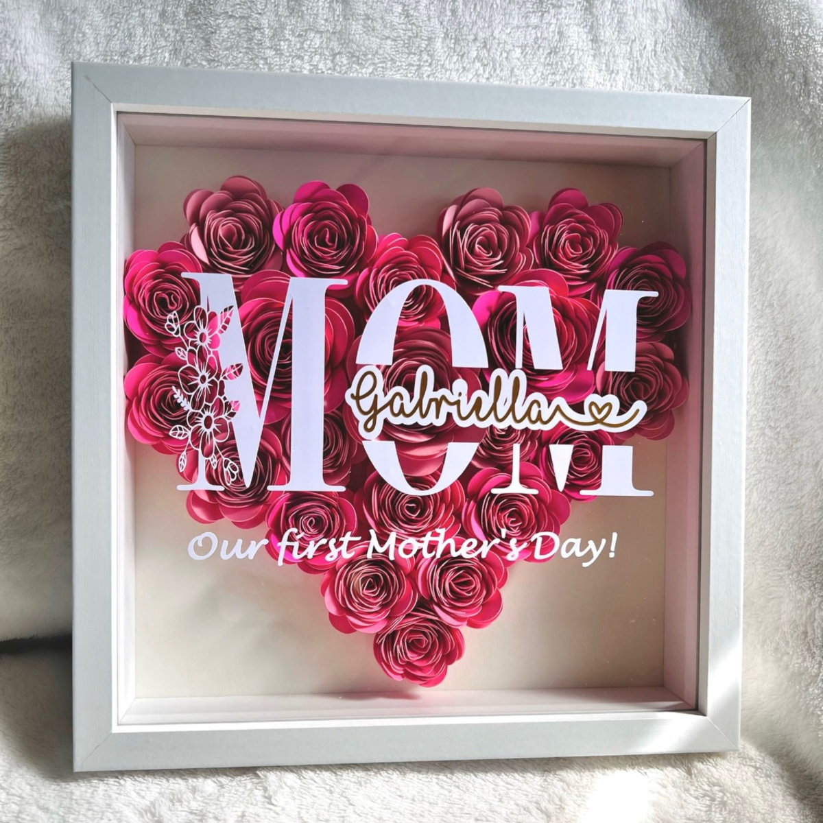Happy Mother's Day Flower Heart Shape - Custom Flower Frame Box - Gift For Mom, Mother's Day Gift