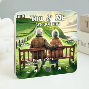 Old Couple Sitting On Grass Hill Favorite Song Personalized Music Fridge Magnet, Valentine's Gift For Her, Gift For Him