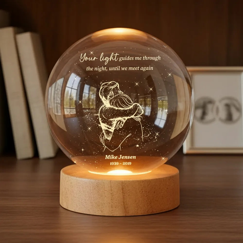 A Piece Of My Heart Lives in Heaven - Personalized Crystal Ball LED Night Light - Memorial Remembrance Keepsake