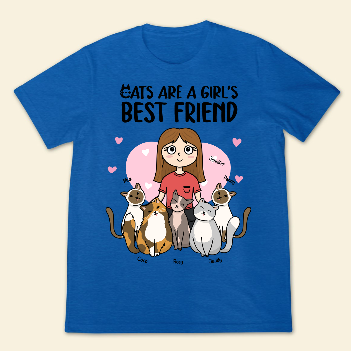 Cats Are A Girl's Best Friend Custom Gift For Cat Mom Personalized T Shirt For Cat Lovers Christmas Gift For Cat Mom Girl Loves Cat