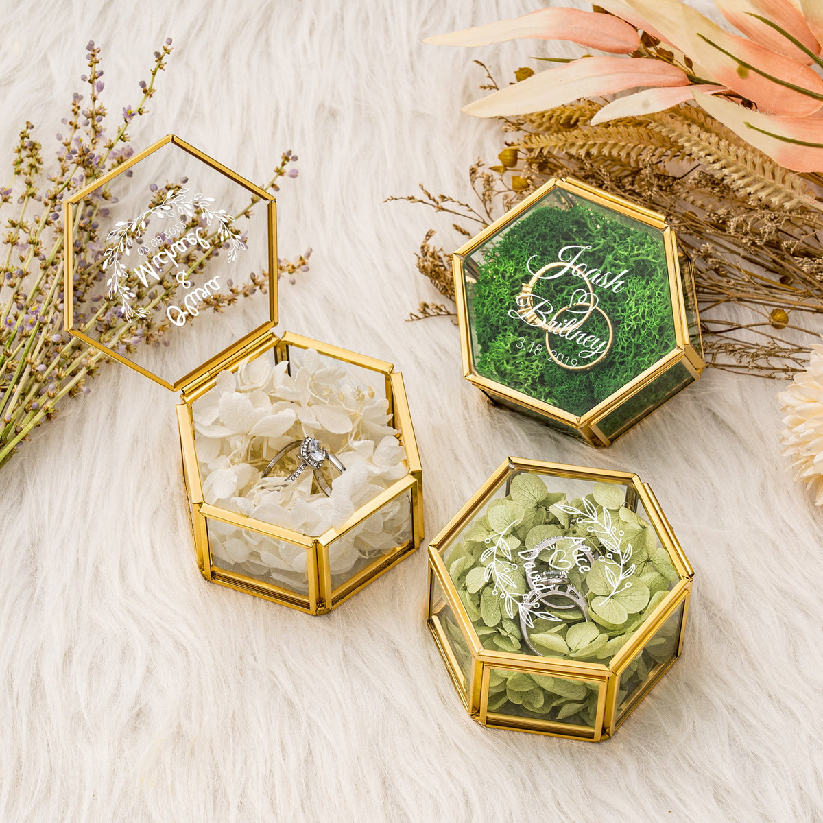 Custom Wedding Engagement Design, Custom Hexagonal Glass Ring Box, Gift For Wedding, Ring Bearer Box, Women Ring Bearer