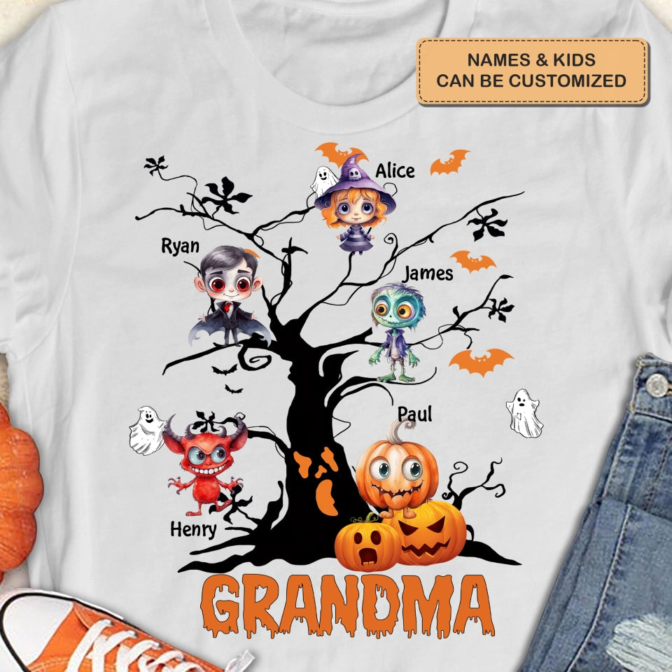 Halloween Monsters Kid Tree - Personalized Apparel - Halloween Gift For Mom, Grandma