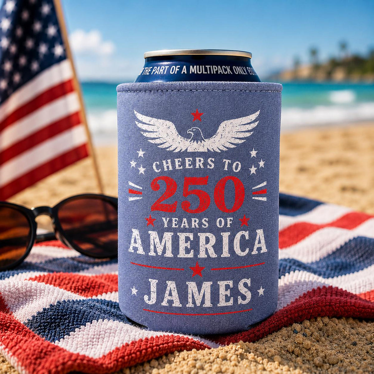 Personalized America 250 Can Cooler, Custom Name 250 Years of Freedom, Can Cozies, 4th of July Party Favor, USA 250th Anniversary