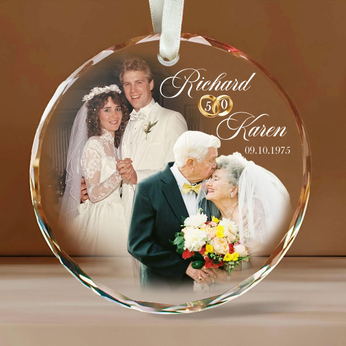 Personalized Wedding Anniversary Ornament, Custom Wedding Photo Ornament, 50th Anniversary Gift For Grandparents, Christmas Gift For Parents