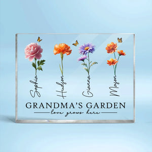 Grandma's Garden 3D Effect Birth Month Flowers - Personalized Acrylic Block Plaque - Gift For Mom, Grandma, Mother's Day Gift