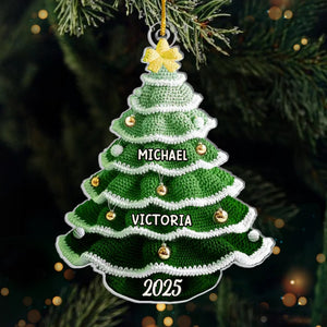 Crochet Christmas Tree Custom Family Names - Personalized 2D Flat Acrylic Ornament - Christmas Gift For Family