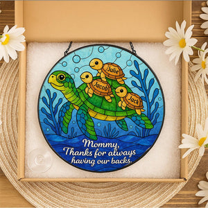 Custom Turtle Family Glass Suncatcher Gift for Mom on Mother s Day, Personalized Sea Turtle Window Decor with Kids Names