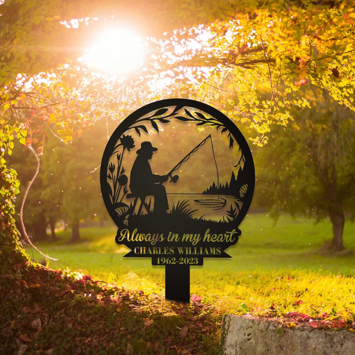 Custom Fishing Memorial Sign, Fisherman Memorial Gift, Grave Marker, Fishing Lover Gift, Sympathy Sign, Remembrance Stake, Dad Loss Gift