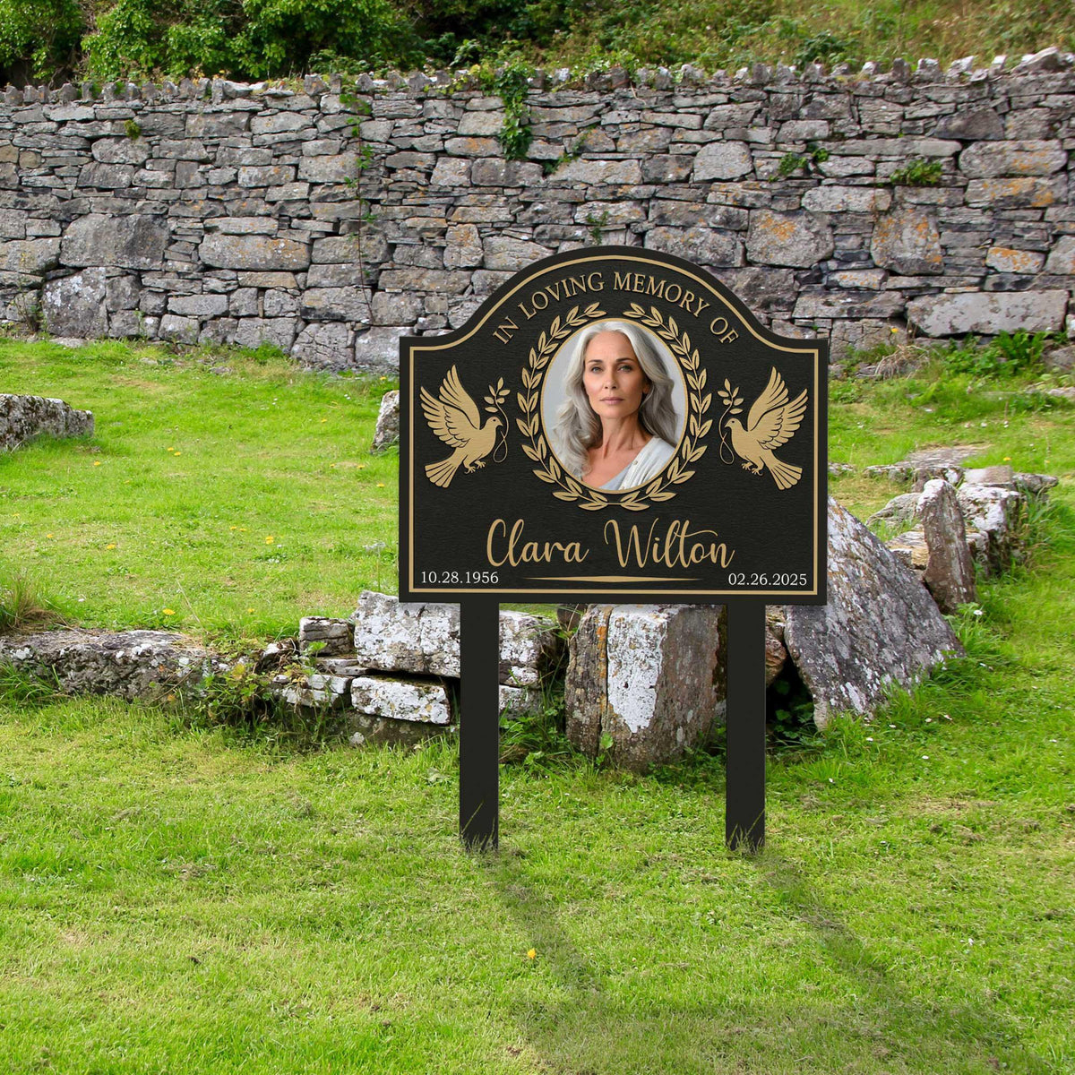 Custom Photo Memorial Stake Gold Pattern, Photo Grave Marker, Outdoor Memorial Plaque, Memorial Garden Sign, Remembrance Plaque, Sympathy Gift