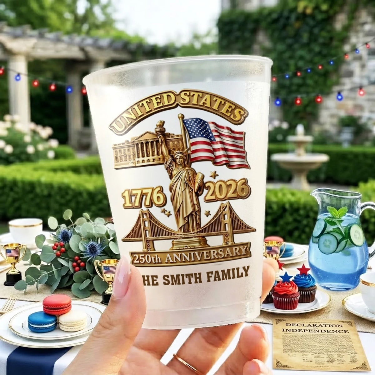 Personalized 4th Of July Anniversary Frosted Cup, Custom Family Name Independence Day Party Drinkware