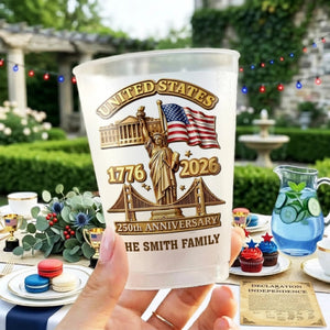 Personalized 4th Of July Anniversary Frosted Cup, Custom Family Name Independence Day Party Drinkware