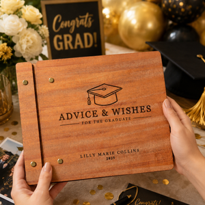 Advice & Wishes Graduation Guest Book - Class of 2026 - Personalized Engraved Wood Keepsake