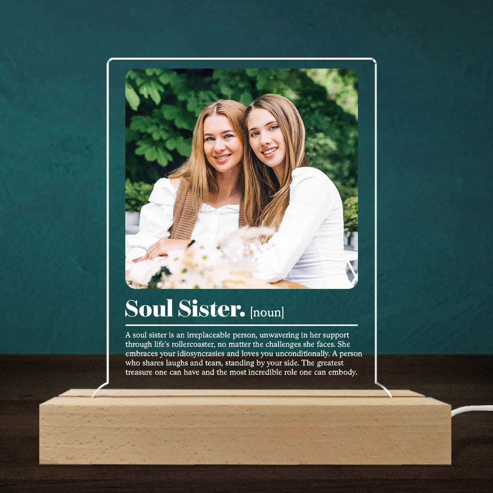 Soul Sisters - Personalized 3D LED Light Wooden Base - Gift For Sisters