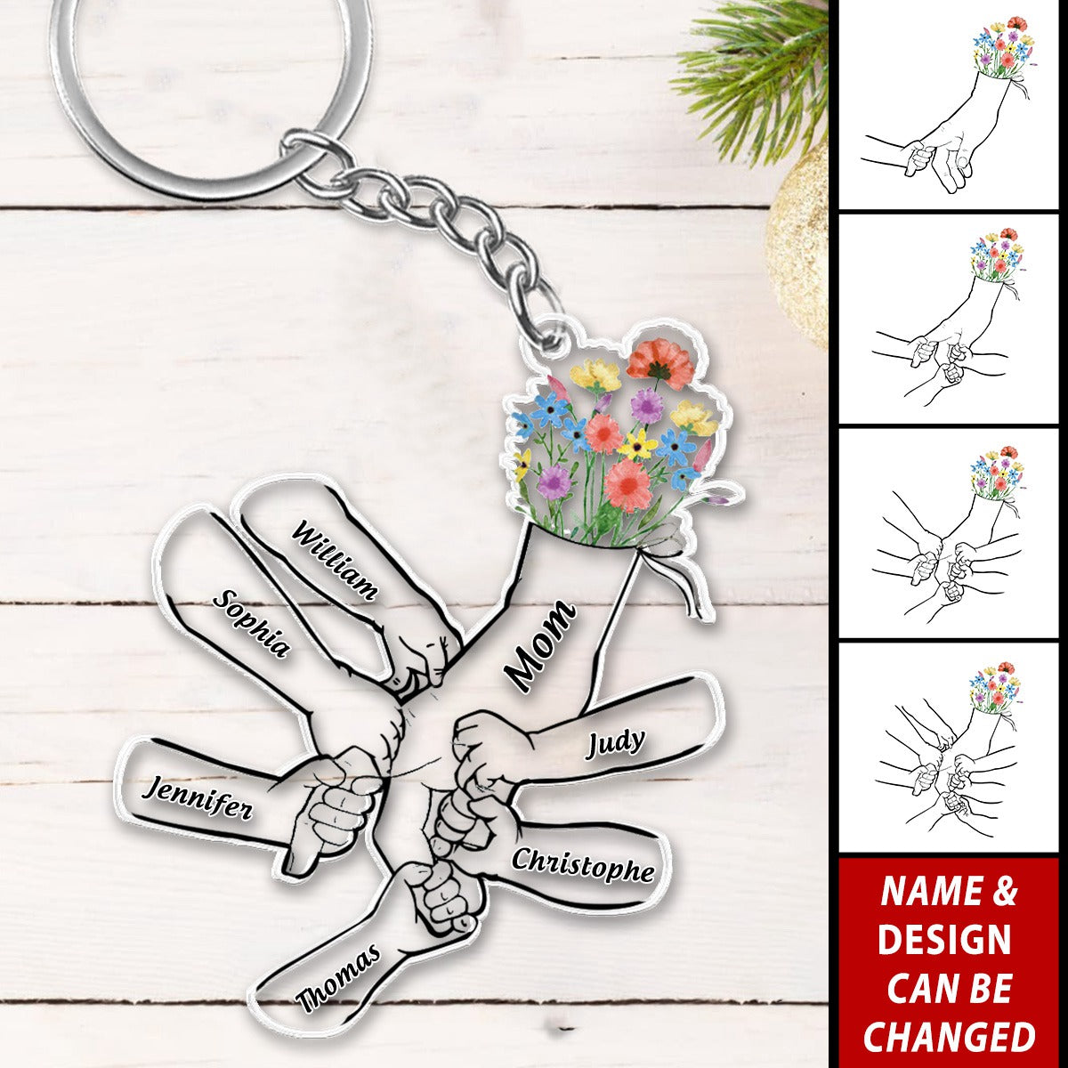 Hand In Hand Wild Flower Mom & Kids - Personalized Acrylic Keychain - Gift For Mom, Mother's Day, Birthday Gift
