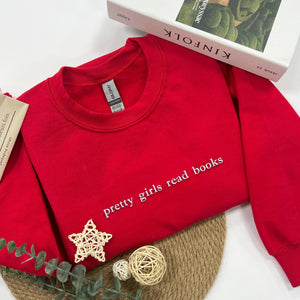 Pretty Girls Read Books Embroidered Sweatshirt, Custom Book Lover Shirt, Minimalist Book Hoodie, Bookworm, Book Lover Gift on Christmas