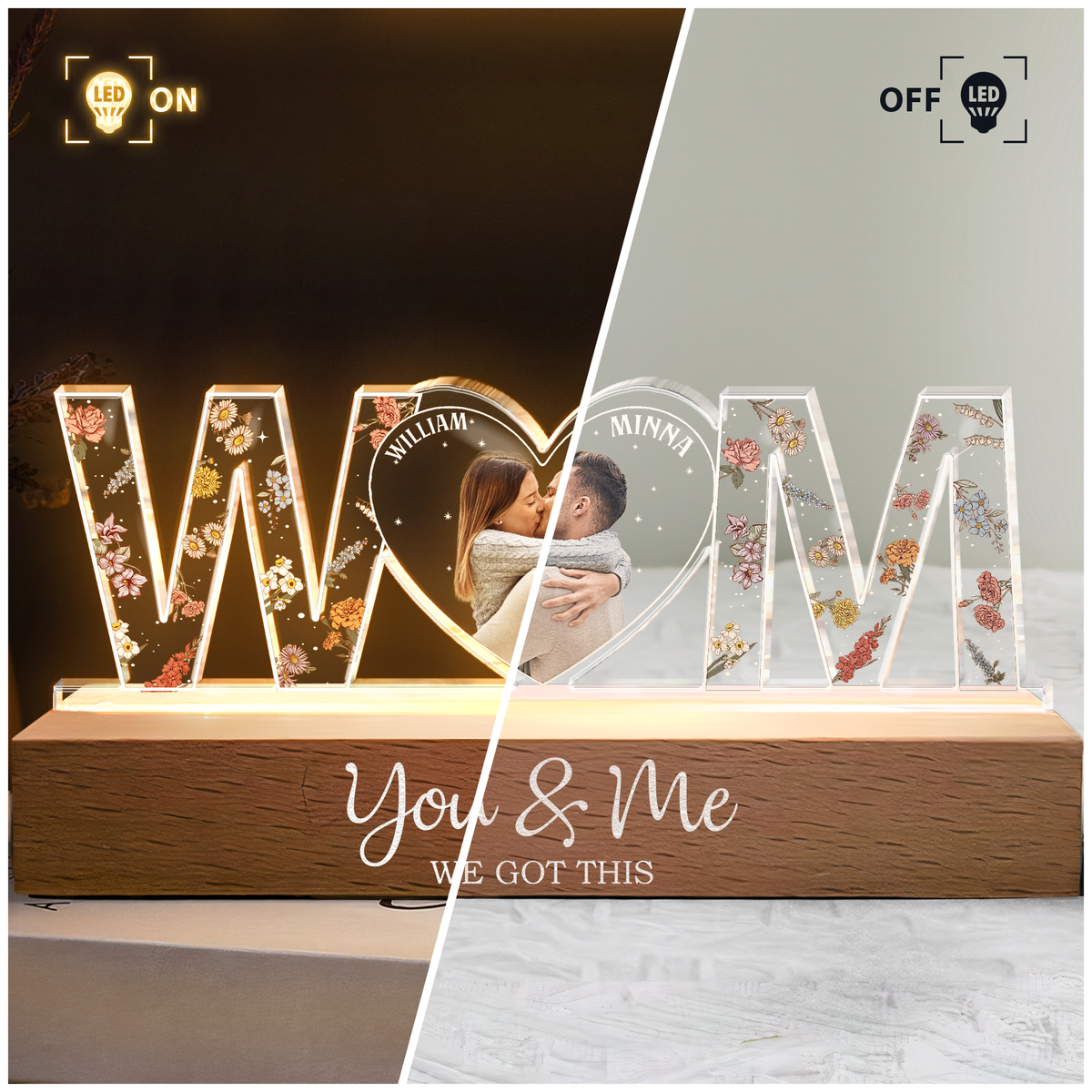You & Me We Got This Custom Photo - Personalized 3D LED Light Wooden Base - Gift For Couple