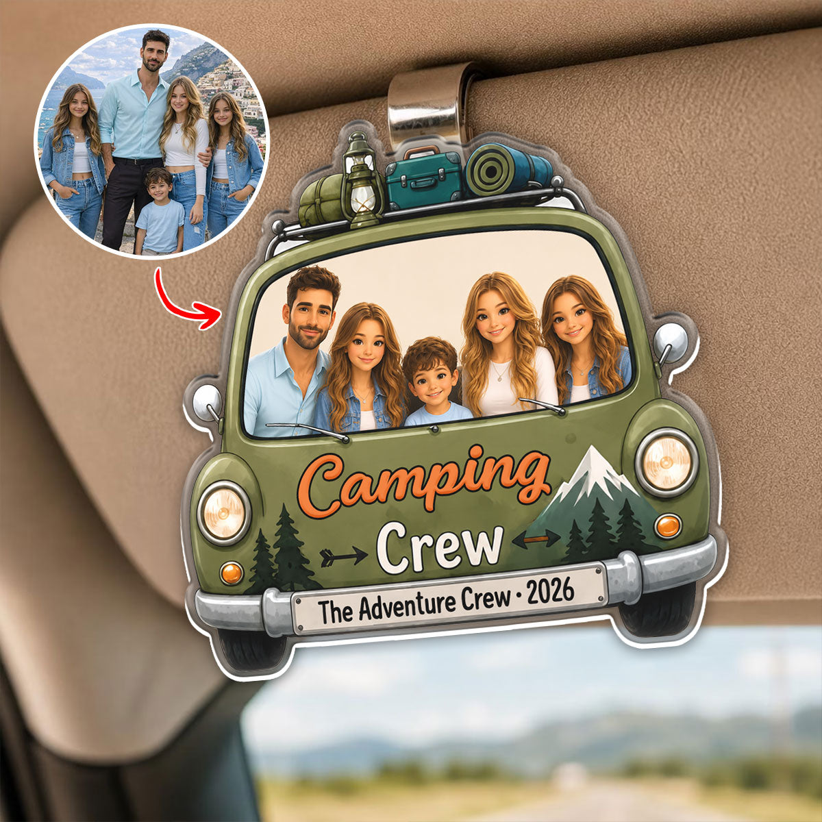 Family Crew - Custom Family Photo Car Visor Clip, Personalized Vacation Decor Accessory