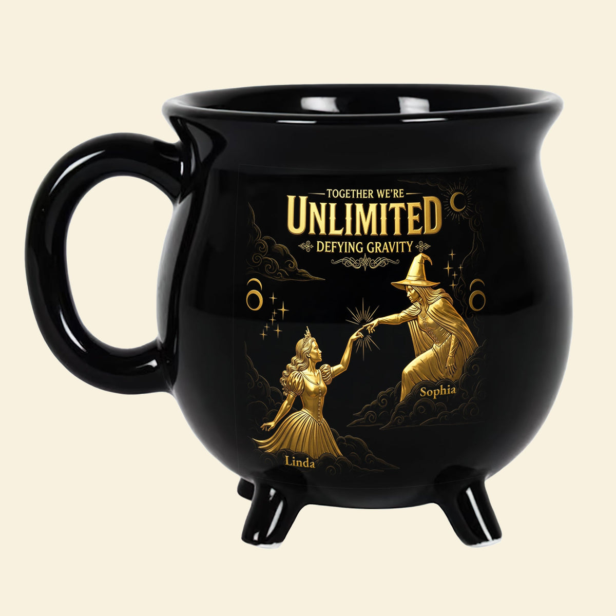 Together We're Unlimited Defying Gravity - Personalized Halloween Black Ceramic Witch Mug - Halloween Gifts For Witch